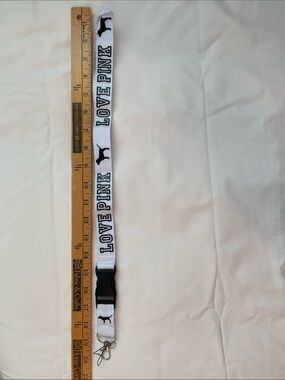 PINK Victoria's Secret White "LOVE PINK" Lanyard with Black Logo